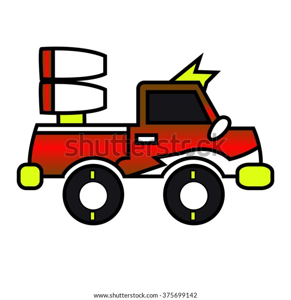 Orange\
Truck Side View With Big Tires Cartoon\
Vector