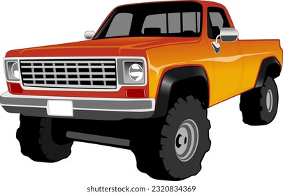 orange truck suv 4wd offroad oldschool classic retro vintage style car front side wheels vector illustration