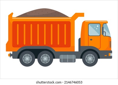 camión naranja transporta carbón. transporte de materiales de construcción. ilustración vectorial plana.