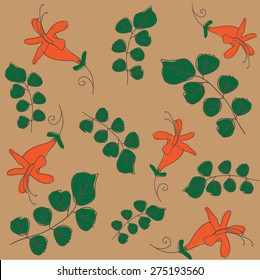 Orange trumpet, Flame flower, Fire-cracker vine / seamless vector background
