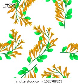 Orange Trumpet Flower Seamless Pattern, Vector illustration design element