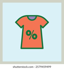 Orange T-shirt Icon with Green Percentage Sign Symbolizing a Sale Promotion Event