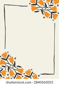 Orange Tulip Flowers Frame Template with Stars Top and Bottom Border
