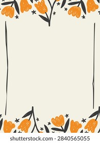 Orange Tulip Flowers Frame Template with Stars Top and Bottom Border
