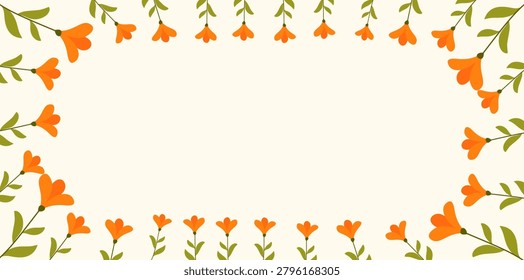 orange tulips rectangular frame pattern on cream background layout