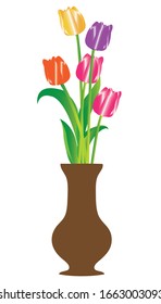 Orange Tulips Vector In a brown vase