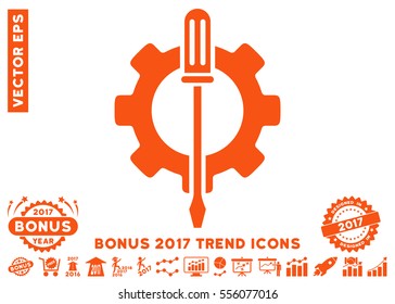 Orange Tuning Options Gear pictograph with bonus 2017 year trend images. Vector illustration style is flat iconic symbols, white background.