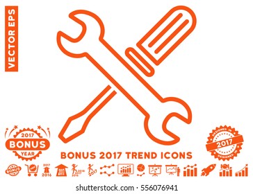 Orange Tuning Tools pictogram with bonus 2017 trend symbols. Vector illustration style is flat iconic symbols, white background.