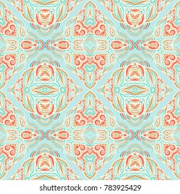 Orange - turquoise seamless vector ornamental pattern