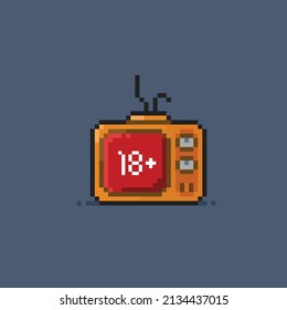 Orange Tv With Eighteen Plus Sign In Pixel Style