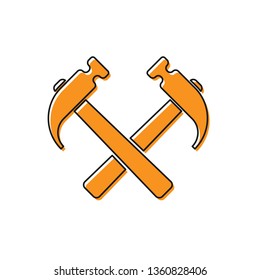 Orange Two crossed hammers icon isolated on white background. Tool for repair. Vector Illustration