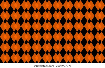 Orange two tone overlap diamond checkerboard repeat pattern on black background, replete image, design for fabric printing, rhombus patter, vertical strip column