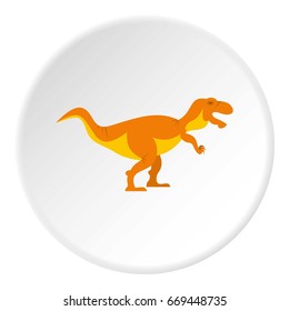 Orange tyrannosaur dinosaur icon in flat circle isolated on white background vector illustration for web