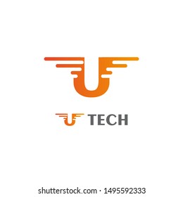 Orange U Letter Technology Logo Template. Vector. Icon