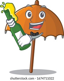 Orange umbrella with bottle of beer mascot cartoon style