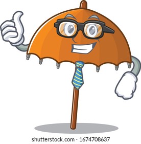 Orange umbrella Businessman cartoon character with glasses and tie