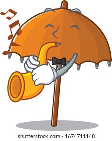 Orange umbrella cartoon character design playing a trumpet