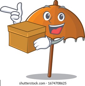 Orange umbrella cartoon design style having a box