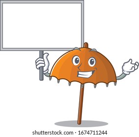 Orange umbrella cute cartoon character bring a board