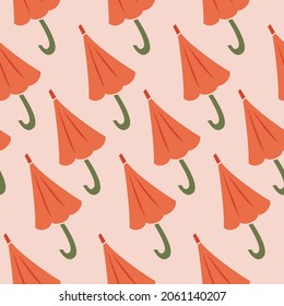 paraguas naranja lindo estilo vectorial sin costuras. fondo de los colores de la moda de otoño. elementos de dibujos animados decorativos adorables. gráfico de ilustración dibujada a mano para impresión, papel pintado, textil.