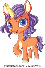 Orange Unicorn with Purple Mane Vector illustration