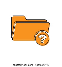 Orange Unknown directory icon isolated on white background. Magnifying glass and folder. Vector Illustration