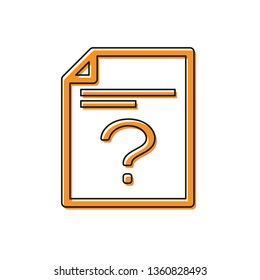 Orange Unknown document icon isolated on white background. File with Question mark. Hold report, service and global search sign. Vector Illustration