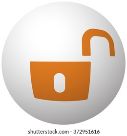 Orange Unlock icon on sphere isolated on white background