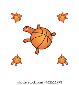 Orange unusual tortoise with basketball instead of the shell