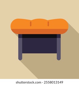 Orange upholstered ottoman with wooden legs casting a long shadow on a beige background, perfect for interior design projects