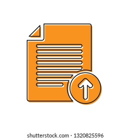 Orange Upload file icon isolated on white background. File document symbol. Document arrow. Vector Illustration