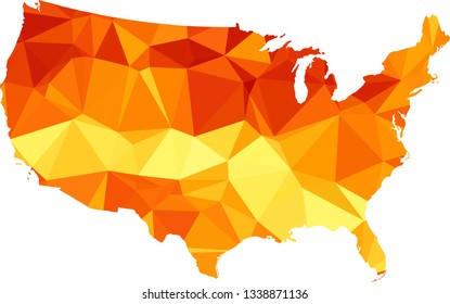 Orange USA Map in Low Poly Style on isolated white background. United States of America area in Polygonal diamond style for your design.