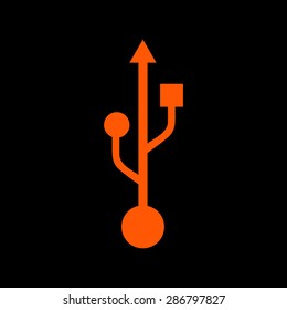 Orange usb icon - vector on a black background