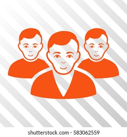 Orange User Group toolbar icon. Vector pictogram style is a flat symbol on diagonal hatch transparent background.