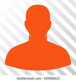 Orange User toolbar pictogram. Vector pictograph style is a flat symbol on diagonal hatch transparent background.