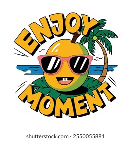 uma laranja usando óculos de sol com tema de verão vibes ilustração vetorial, aproveite o momento. Um design de impressão de arte vetorial vibrante e atraente para t shirt e outros
