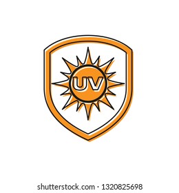 Orange UV protection icon isolated on white background. Sun and shield. Ultra violet rays radiation. SPF sun sign. Vector Illustration