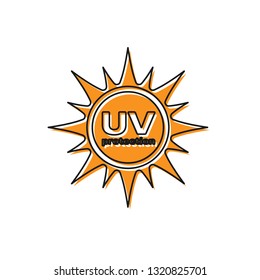 Orange UV protection icon isolated on white background. Ultra violet rays radiation. SPF sun sign. Vector Illustration