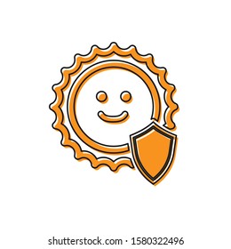 Orange UV protection icon isolated on white background. Sun and shield. Ultra violet rays radiation. SPF sun sign.  Vector Illustration