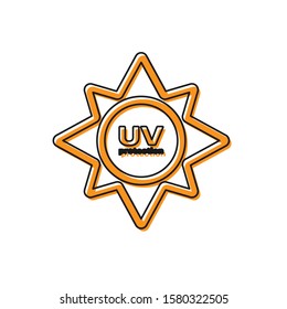 Orange UV protection icon isolated on white background. Ultra violet rays radiation. SPF sun sign.  Vector Illustration