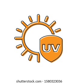 Orange UV protection icon isolated on white background. Sun and shield. Ultra violet rays radiation. SPF sun sign.  Vector Illustration