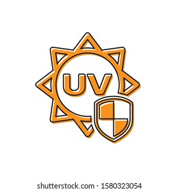 Orange UV protection icon isolated on white background. Sun and shield. Ultra violet rays radiation. SPF sun sign.  Vector Illustration
