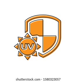 Orange UV protection icon isolated on white background. Sun and shield. Ultra violet rays radiation. SPF sun sign.  Vector Illustration