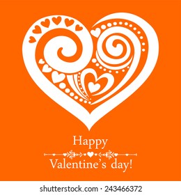 Orange valentine heart in floral style isolated on White background. Celebration background with heart and place for your text. Vector illustration 