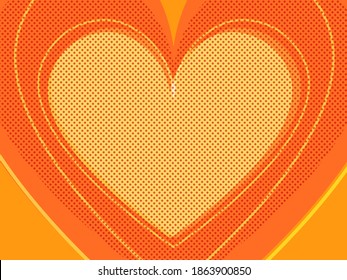 orange Valentine heart. Symbol of love. Pop art retro illustration kitsch vintage 50s 60s style