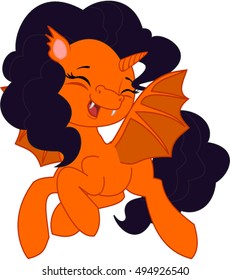 Orange vampire pony with long mane.