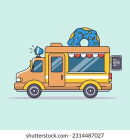 orange van sells donuts food truck vector illustration