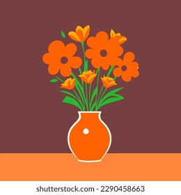 orange vase with orange flowers