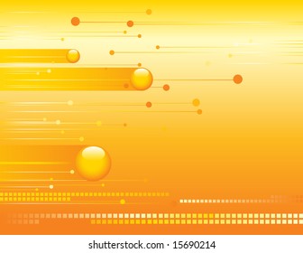 orange vector abstract technology background with dynamic bubbles, lines and dots. Connection concept.