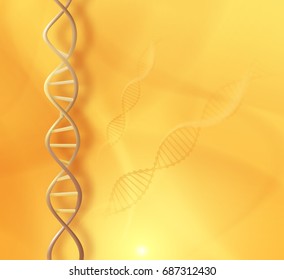 Orange Vector Background With DNA Strand Can Be Used For Collagen Cosmetics. EPS10